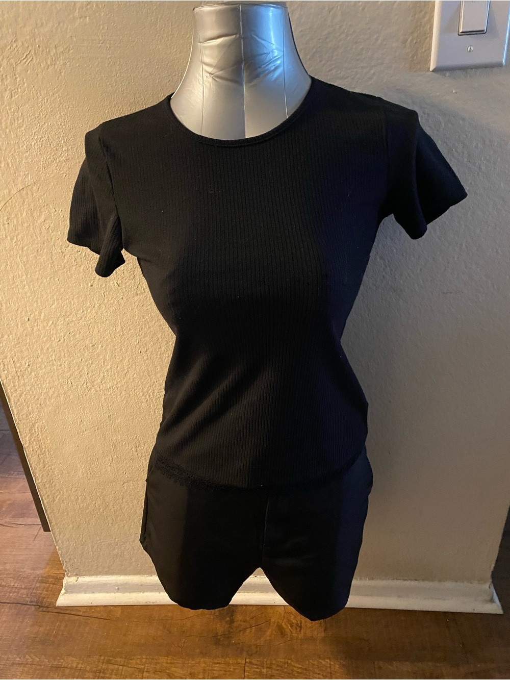 freebird Black Ribbed Short-Sleeve Tee